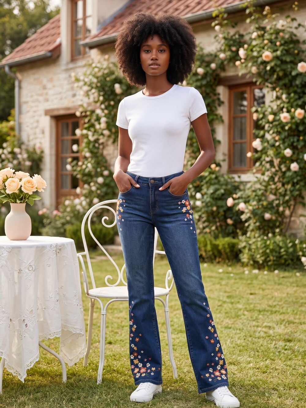 Flower Embroidered Blue Jeans By DriftWood
